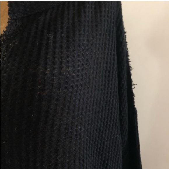 Free People] Black Waffle Thermal  flared sleeve Oversized T-shirt Top - Picture 8 of 13
